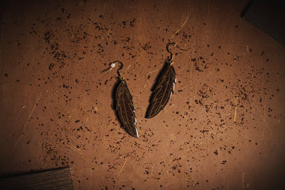 Golden Feather Dangle Earrings