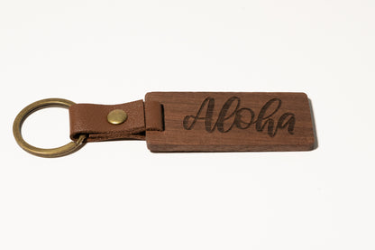 Wood and Leather Keychain