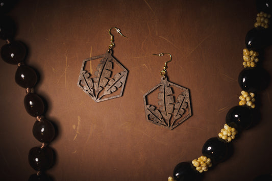 Banana Leaf Hexagon Hook Earrings