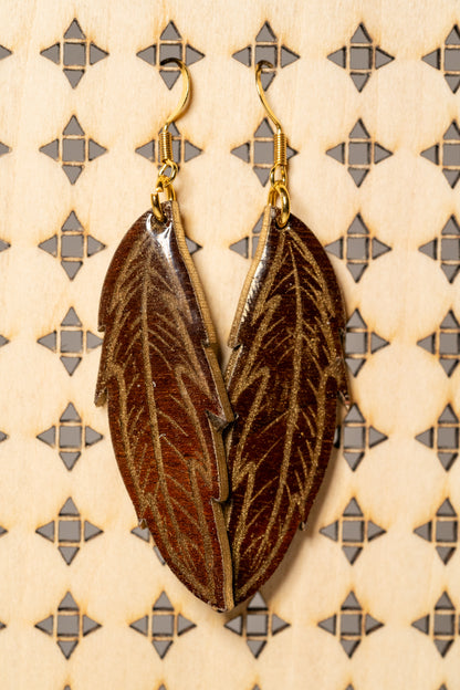 Golden Feather Dangle Earrings